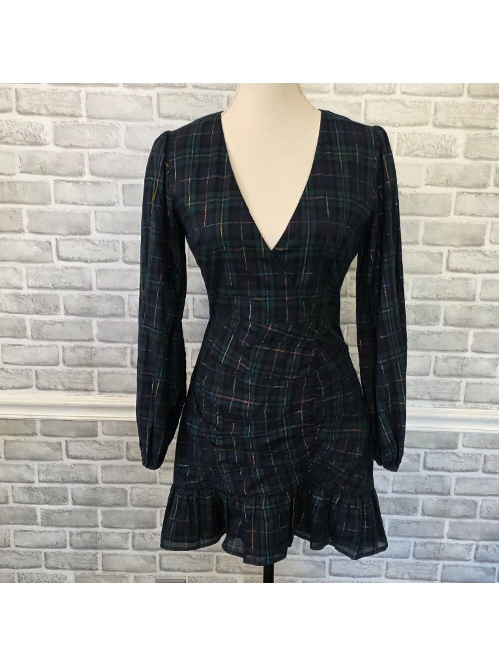 Lovers + Friends Plaid Long Sleeve Mini Dress Dark Academia Indie Outlander Sm